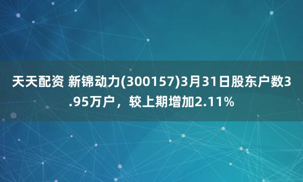 天天配资 新锦动力(300157)3月31日股东户数3.95万户，较上期增加2.11%